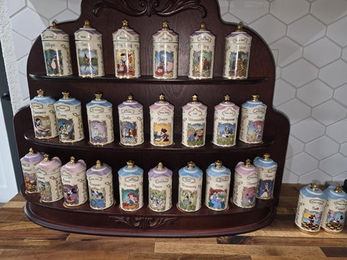 Walt Disney Lenox 24 Spice Jar Set & Wooden Rack 1995 Salt/ Pepper Shakers Boxes